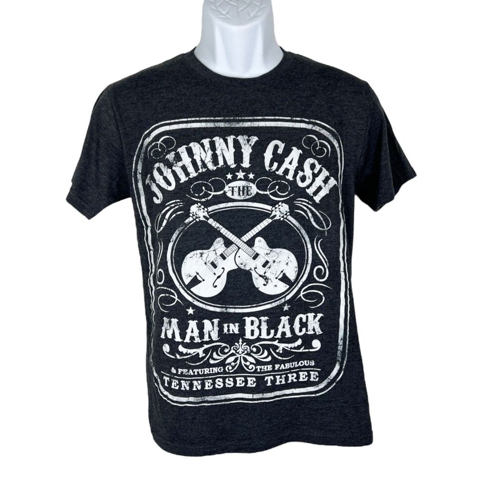 Johnny Cash Shirt Men Small Grey Short Sleeve Graphic Music Man In Black